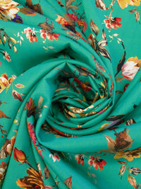 Caribbean Green/Pumpkin/Chocolate/Multi 100% Cotton Floral Print Sateen Shirting 43W