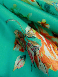 Caribbean Green/Pumpkin/Chocolate/Multi 100% Cotton Floral Print Sateen Shirting 43W