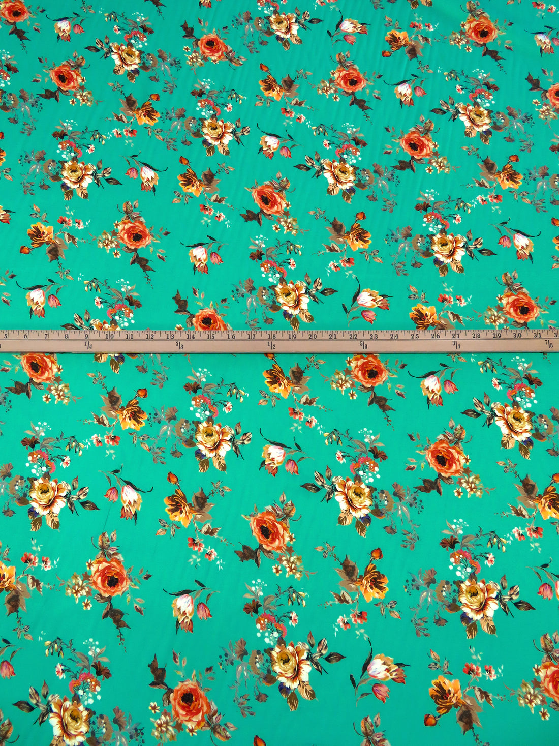 Caribbean Green/Pumpkin/Chocolate/Multi 100% Cotton Floral Print Sateen Shirting 43W