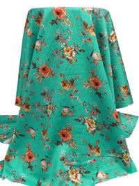Caribbean Green/Pumpkin/Chocolate/Multi 100% Cotton Floral Print Sateen Shirting 43W