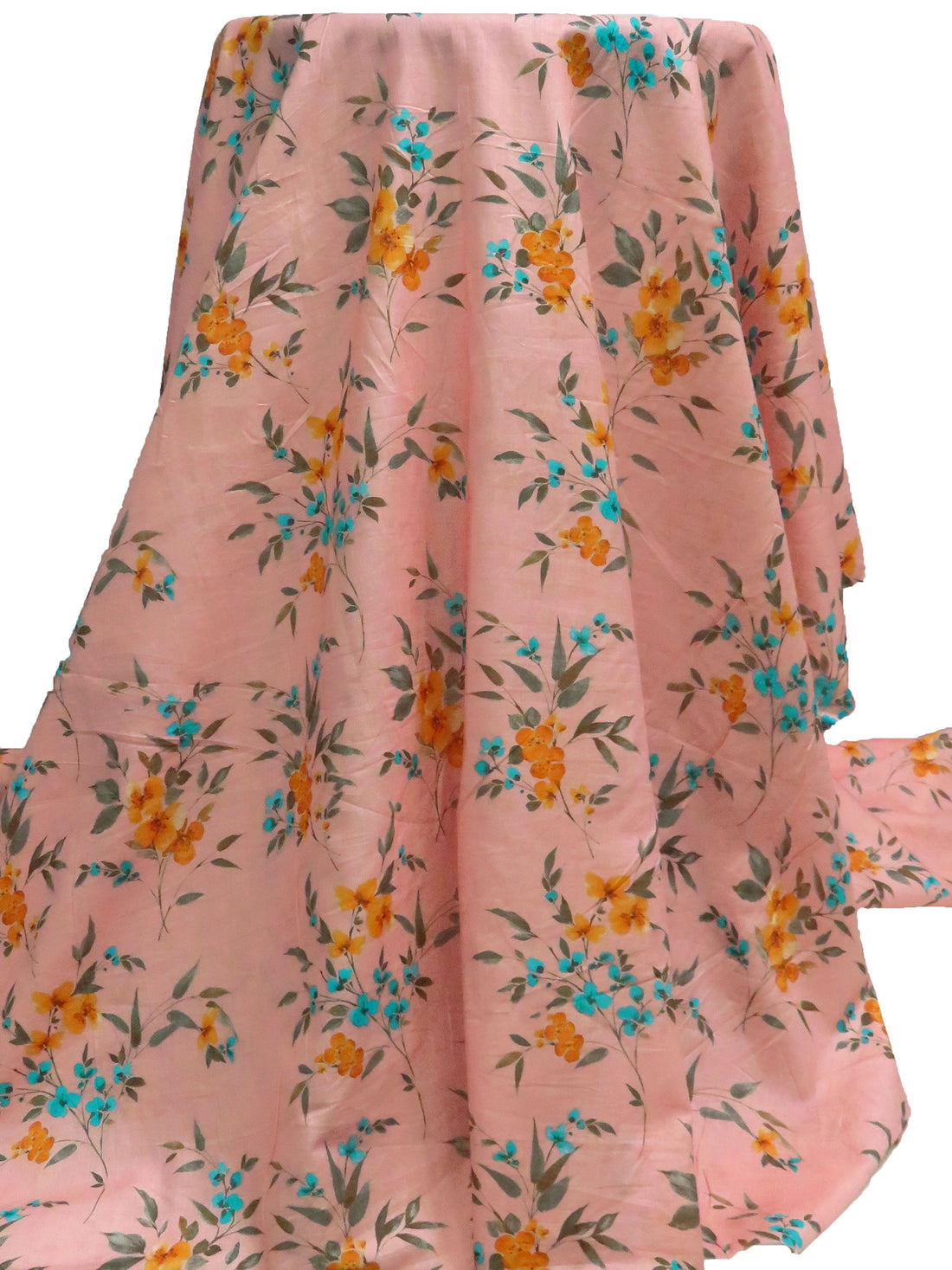 Peach Burst/Pumpkin/Vivid Teal/Multi 100% Cotton Floral Print Lawn 44W