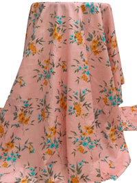 Peach Burst/Pumpkin/Vivid Teal/Multi 100% Cotton Floral Print Lawn 44W