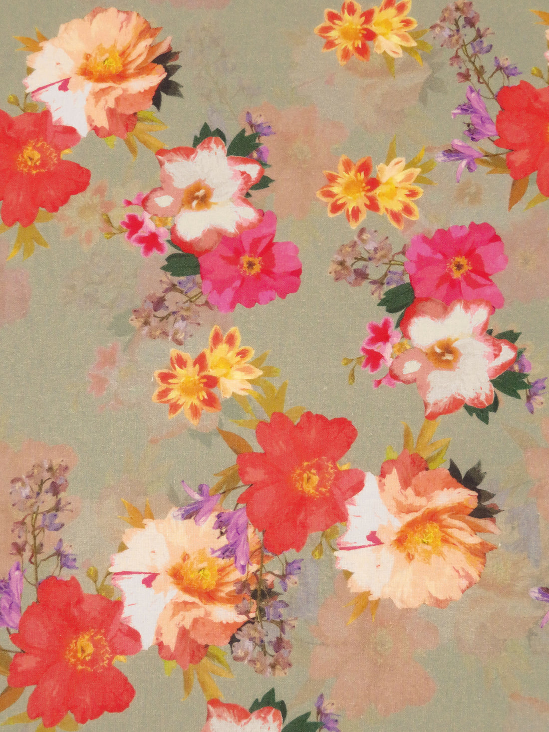 Willow Leaf/Saffron/French Rose/Multi 100% Cotton Floral Print Lawn 42W