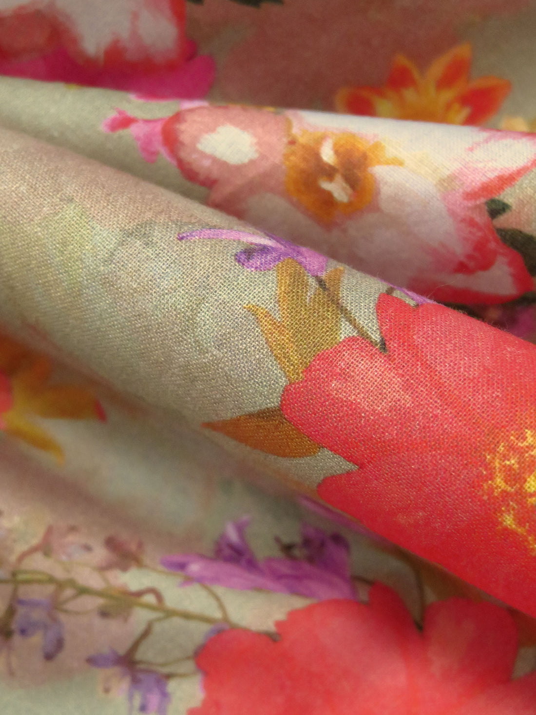 Willow Leaf/Saffron/French Rose/Multi 100% Cotton Floral Print Lawn 42W