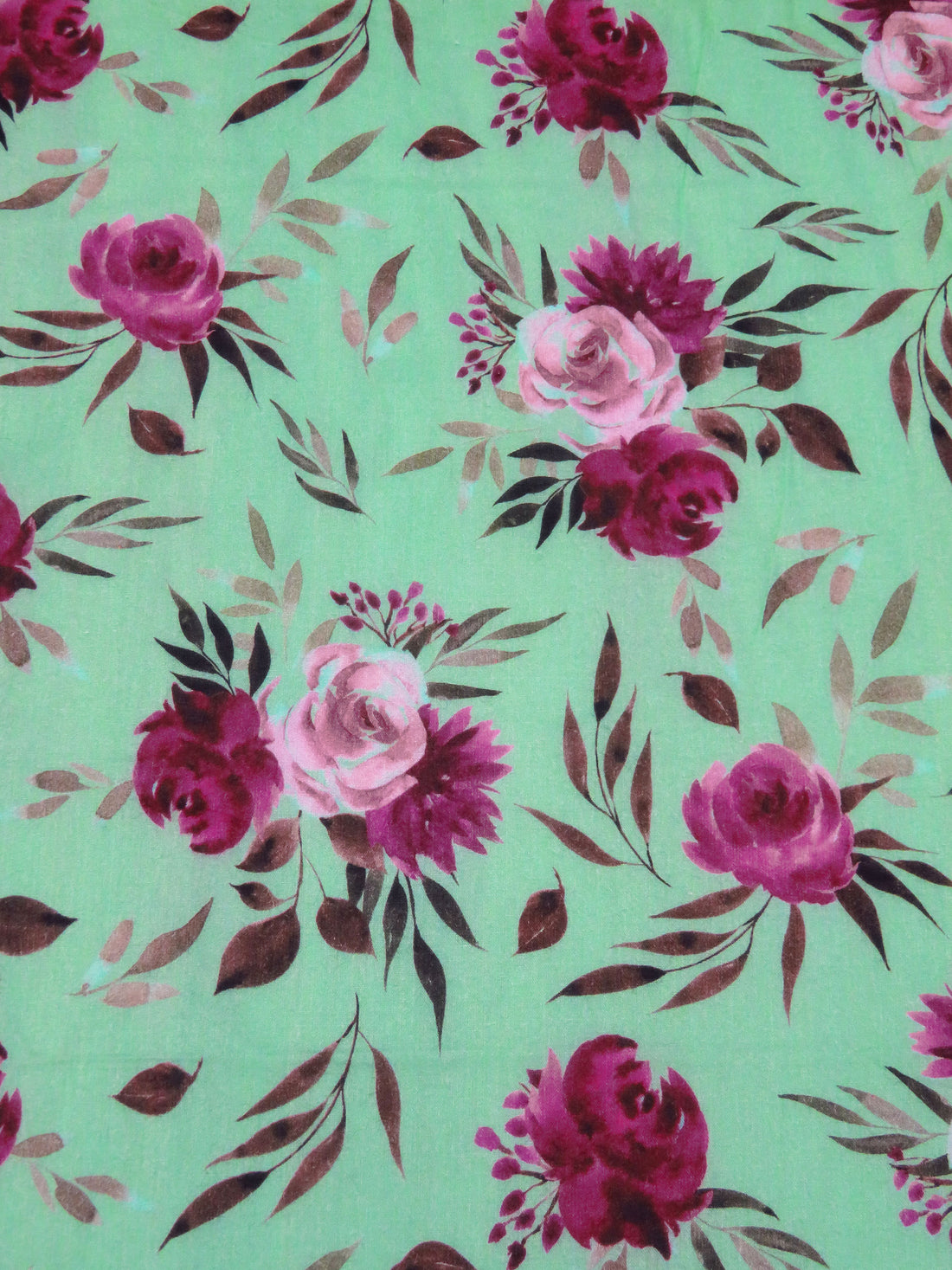 Medium Aquamarine/Boysenberry/Turkish Rose/Multi 100% Cotton Painterly Floral Print Lawn 43W