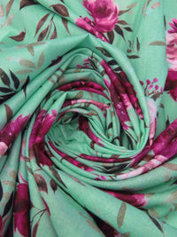 Medium Aquamarine/Boysenberry/Turkish Rose/Multi 100% Cotton Painterly Floral Print Lawn 43W