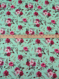 Medium Aquamarine/Boysenberry/Turkish Rose/Multi 100% Cotton Painterly Floral Print Lawn 43W