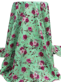 Medium Aquamarine/Boysenberry/Turkish Rose/Multi 100% Cotton Painterly Floral Print Lawn 43W