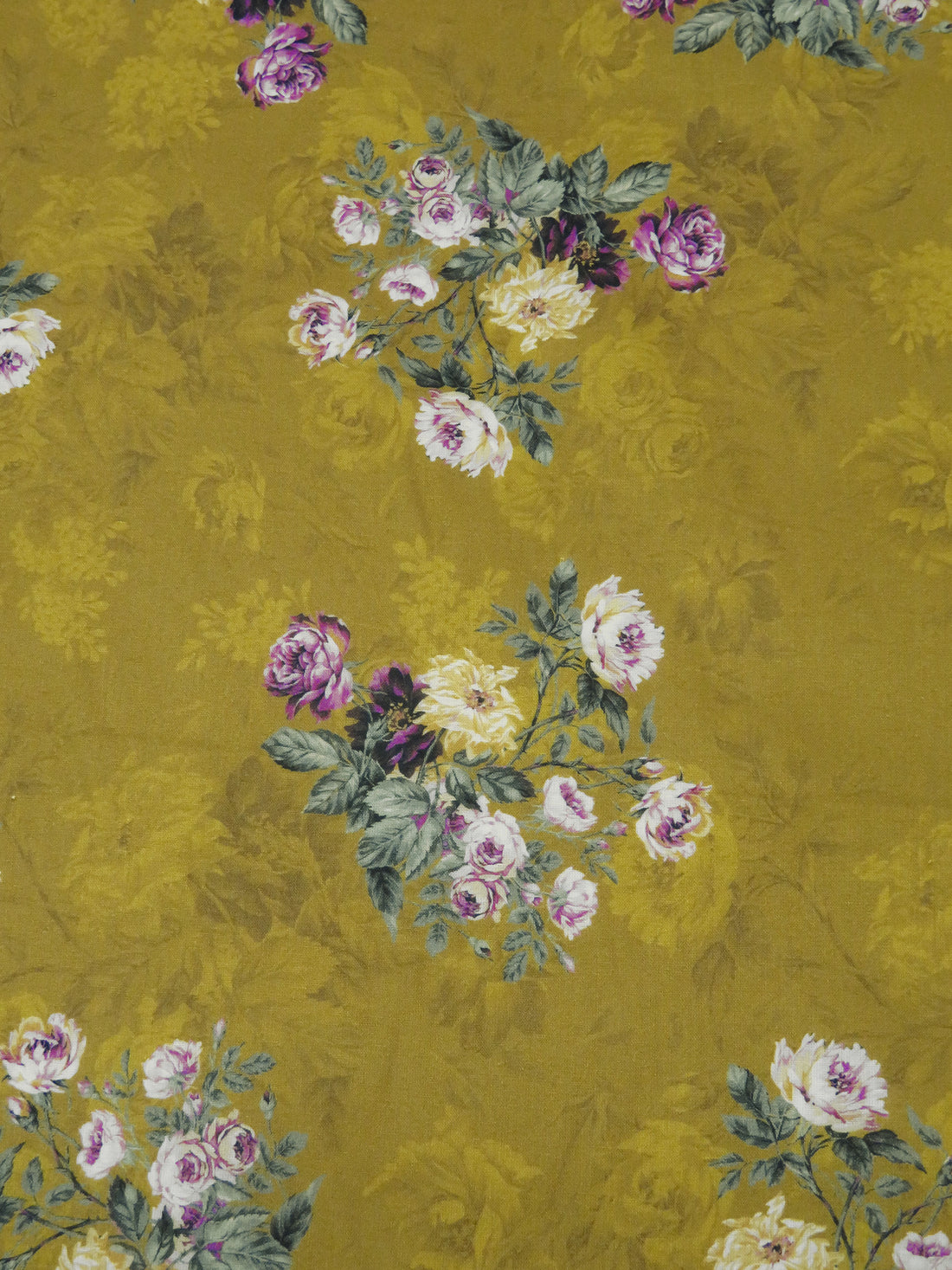 Dark Brass/Old Bamboo/Plum/Multi 100% Cotton Floral Cluster Print Lawn 43W