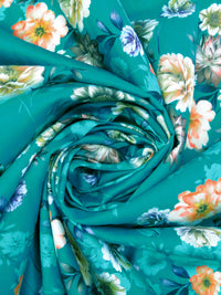 Dark Vivid Cyan/Coral Reef/Rose Taupe/Multi 100% Cotton Floral Print Sateen Shirting 43W