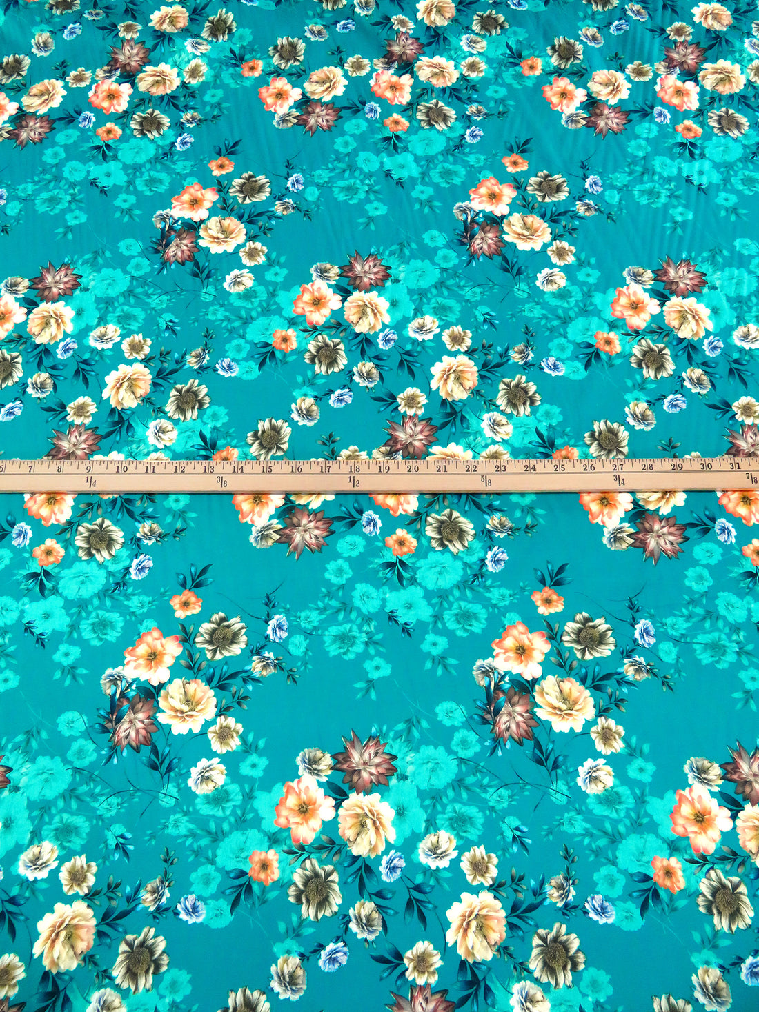 Dark Vivid Cyan/Coral Reef/Rose Taupe/Multi 100% Cotton Floral Print Sateen Shirting 43W