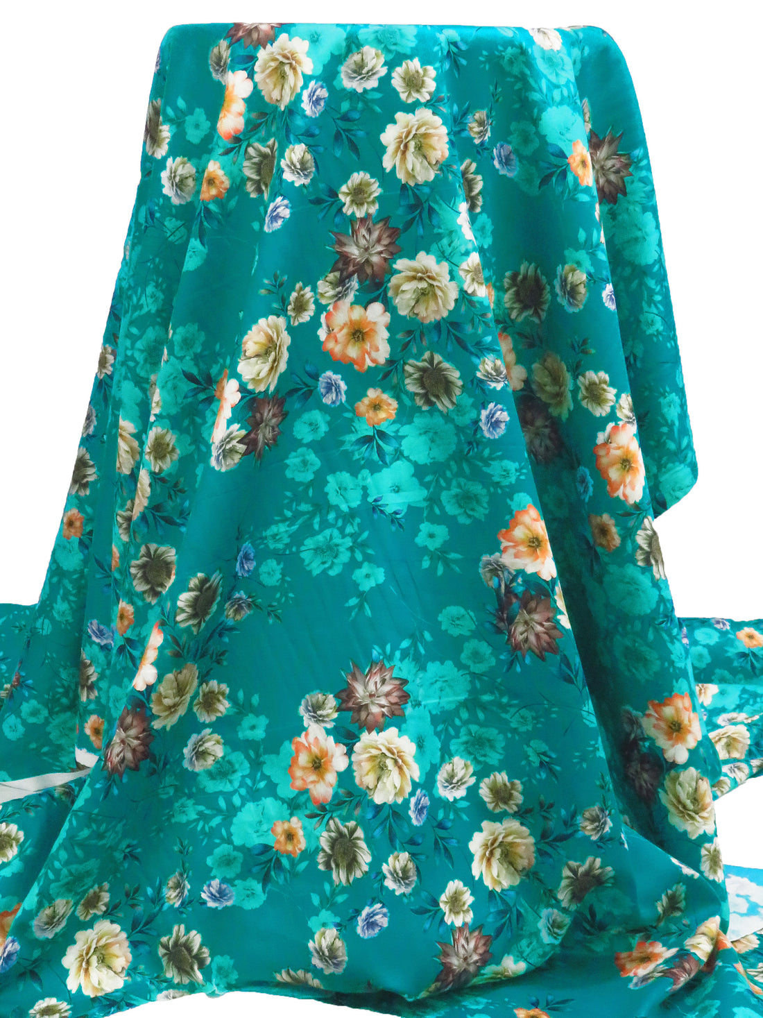 Dark Vivid Cyan/Coral Reef/Rose Taupe/Multi 100% Cotton Floral Print Sateen Shirting 43W