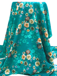 Dark Vivid Cyan/Coral Reef/Rose Taupe/Multi 100% Cotton Floral Print Sateen Shirting 43W