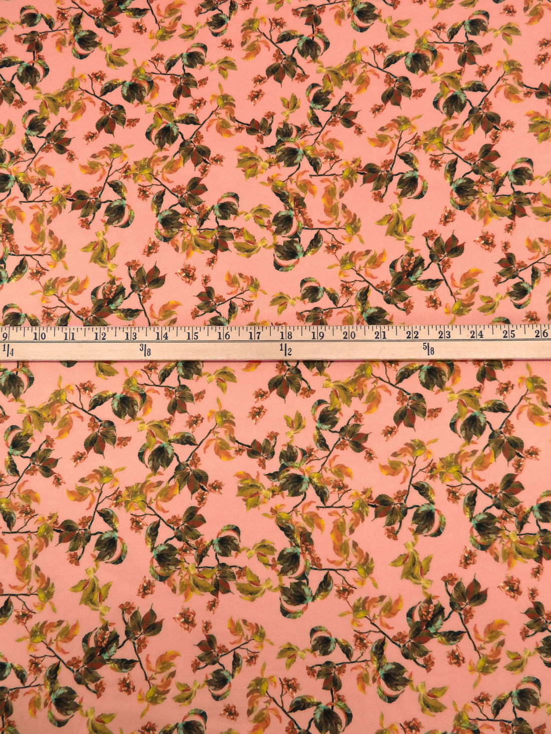 Light Salmon/Muted Pumpkin/Olive/Multi 100% Cotton Leaves Print Sateen Shirting 42W