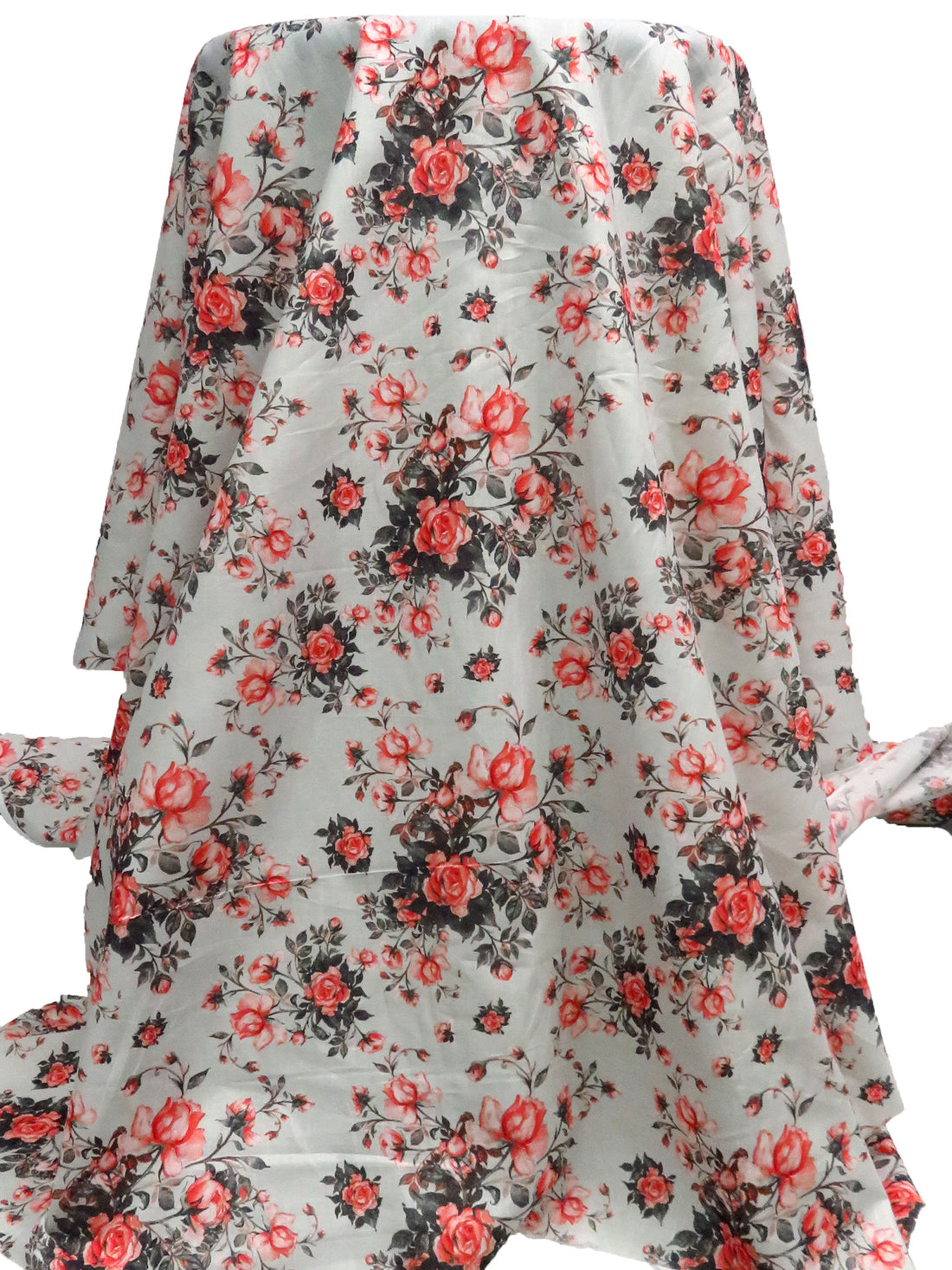 Light Gray/Persian Red/Dark Charcoal 100% Cotton Rose Cluster Print Lawn 43W