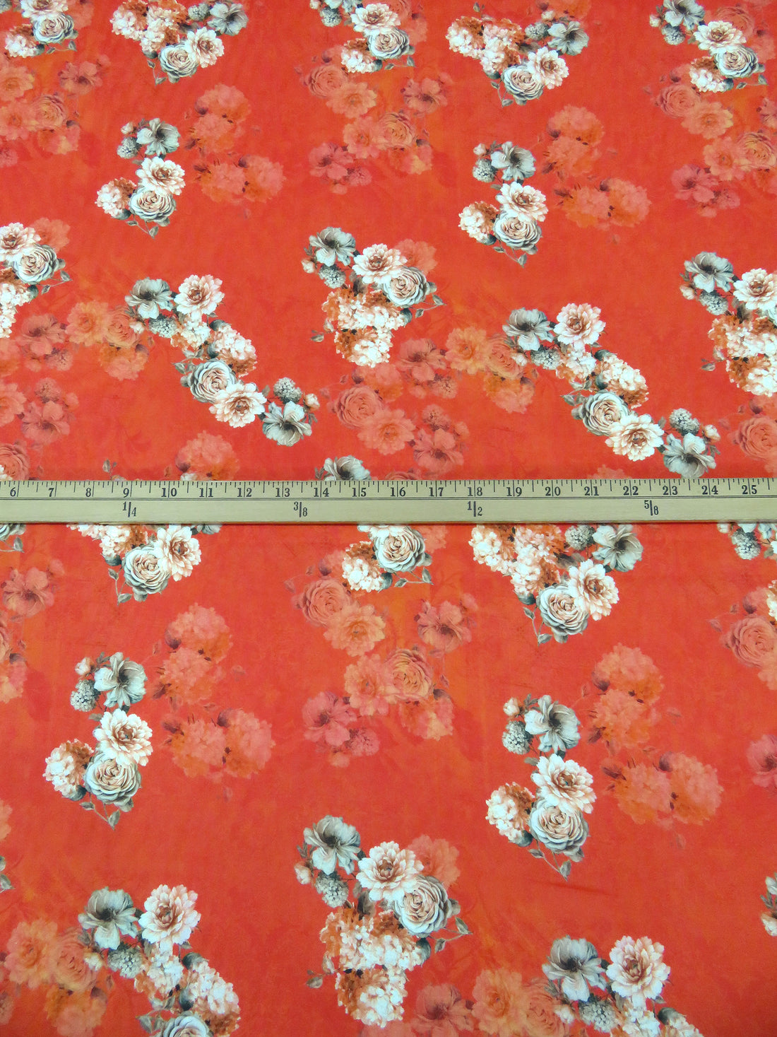 Vermillion/Dark Gray/White/Multi 100% Cotton Floral Print Lawn 42W