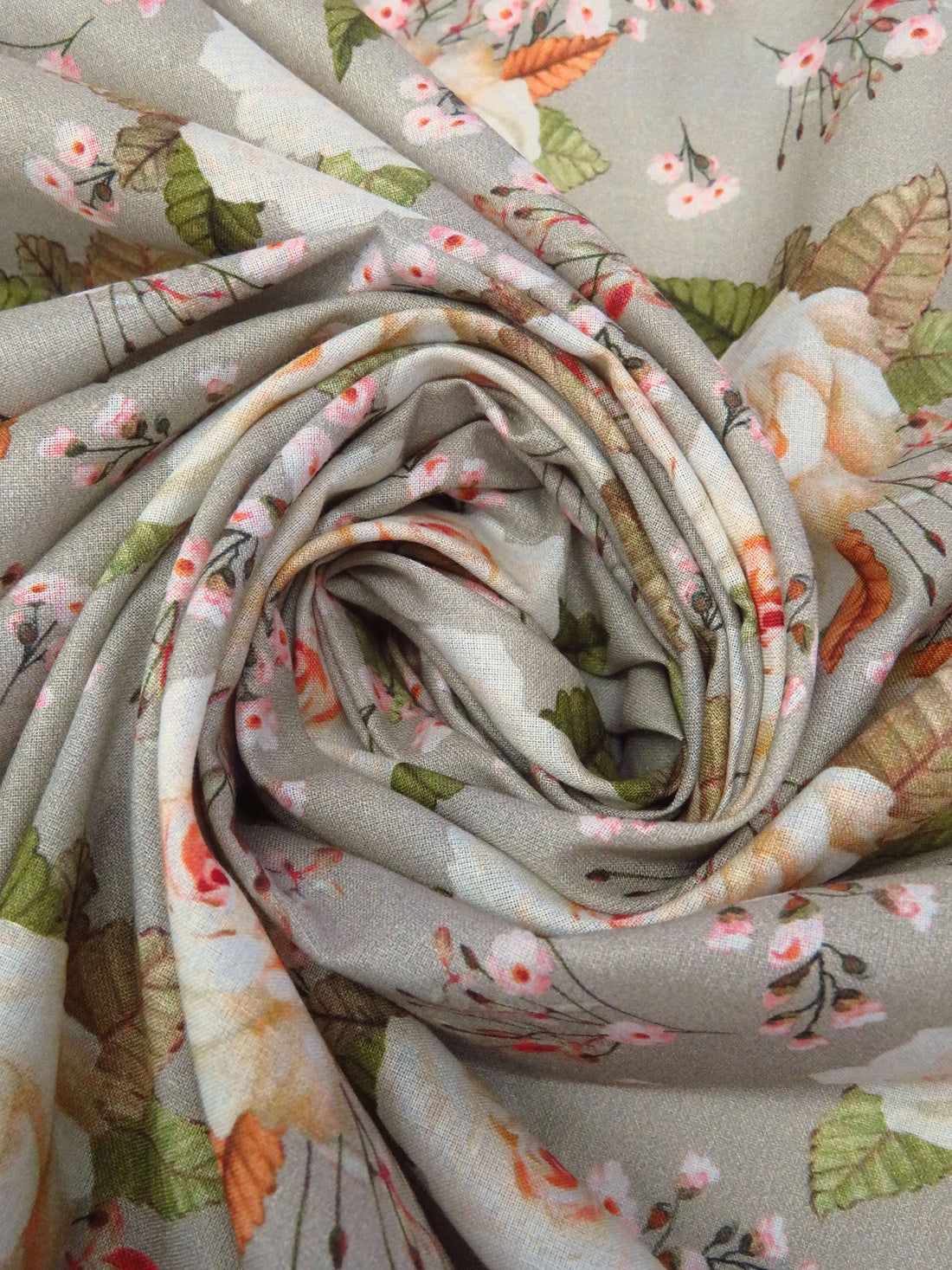 Stone Terrace/Moss Green/Jasper Orange/Multi 100% Cotton Rose Print Lawn 42W