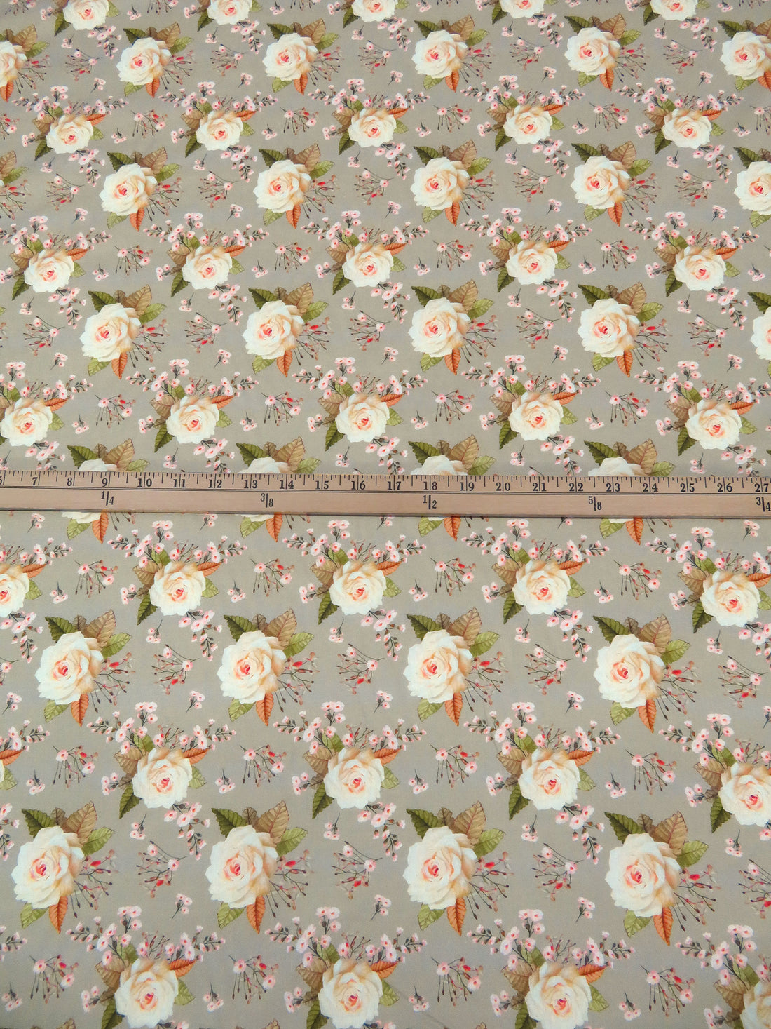 Stone Terrace/Moss Green/Jasper Orange/Multi 100% Cotton Rose Print Lawn 42W