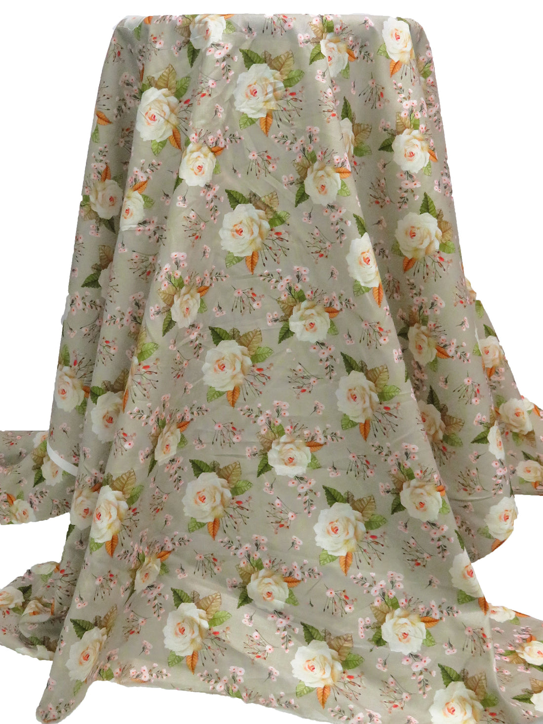 Stone Terrace/Moss Green/Jasper Orange/Multi 100% Cotton Rose Print Lawn 42W