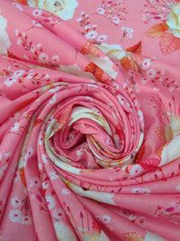 Watermelon Pink/Chinese Orange/Peach/Multi 100% Cotton Rose Print Lawn 42W