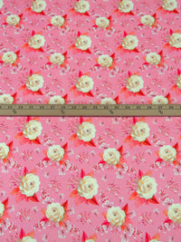 Watermelon Pink/Chinese Orange/Peach/Multi 100% Cotton Rose Print Lawn 42W