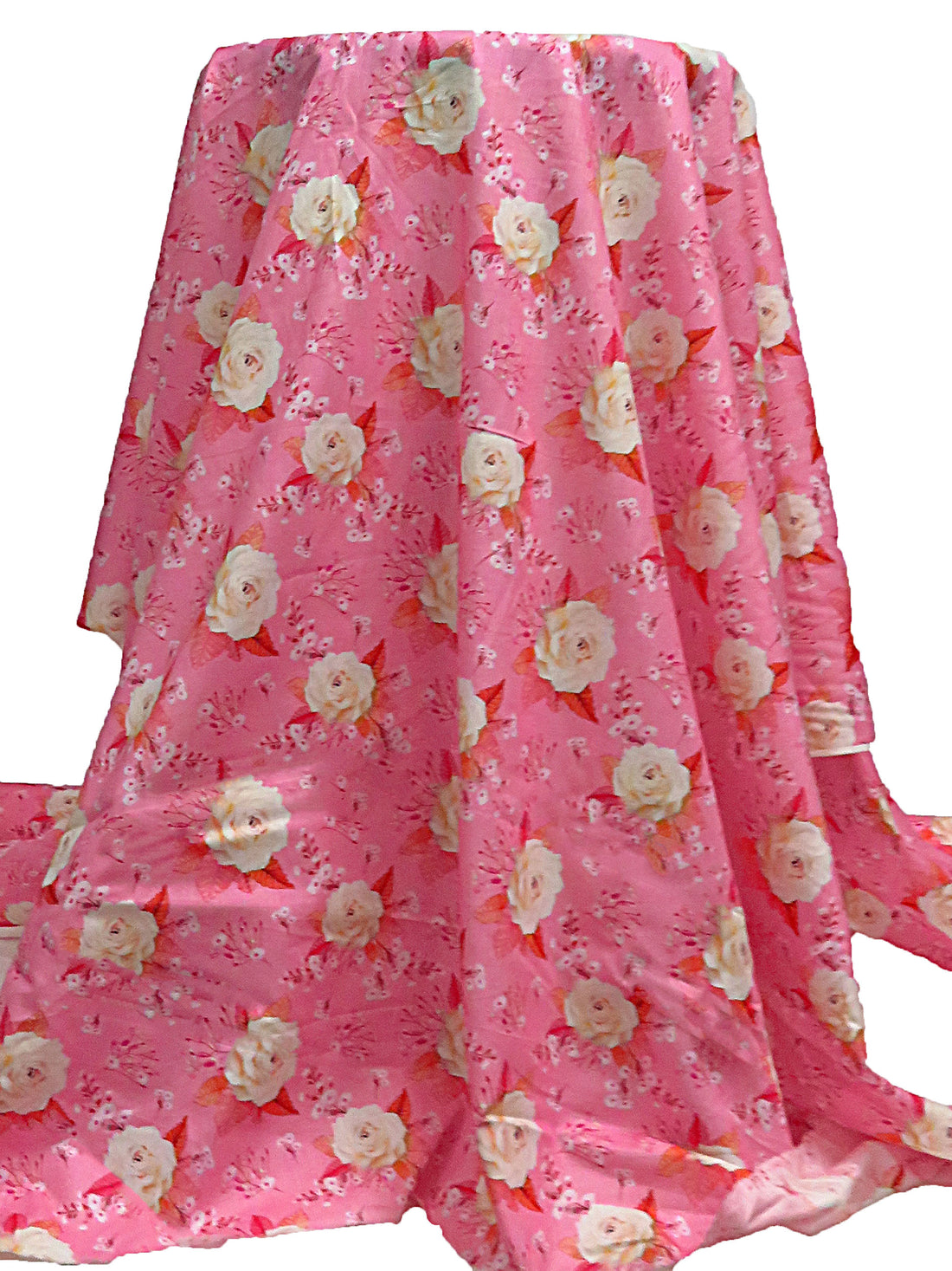 Watermelon Pink/Chinese Orange/Peach/Multi 100% Cotton Rose Print Lawn 42W