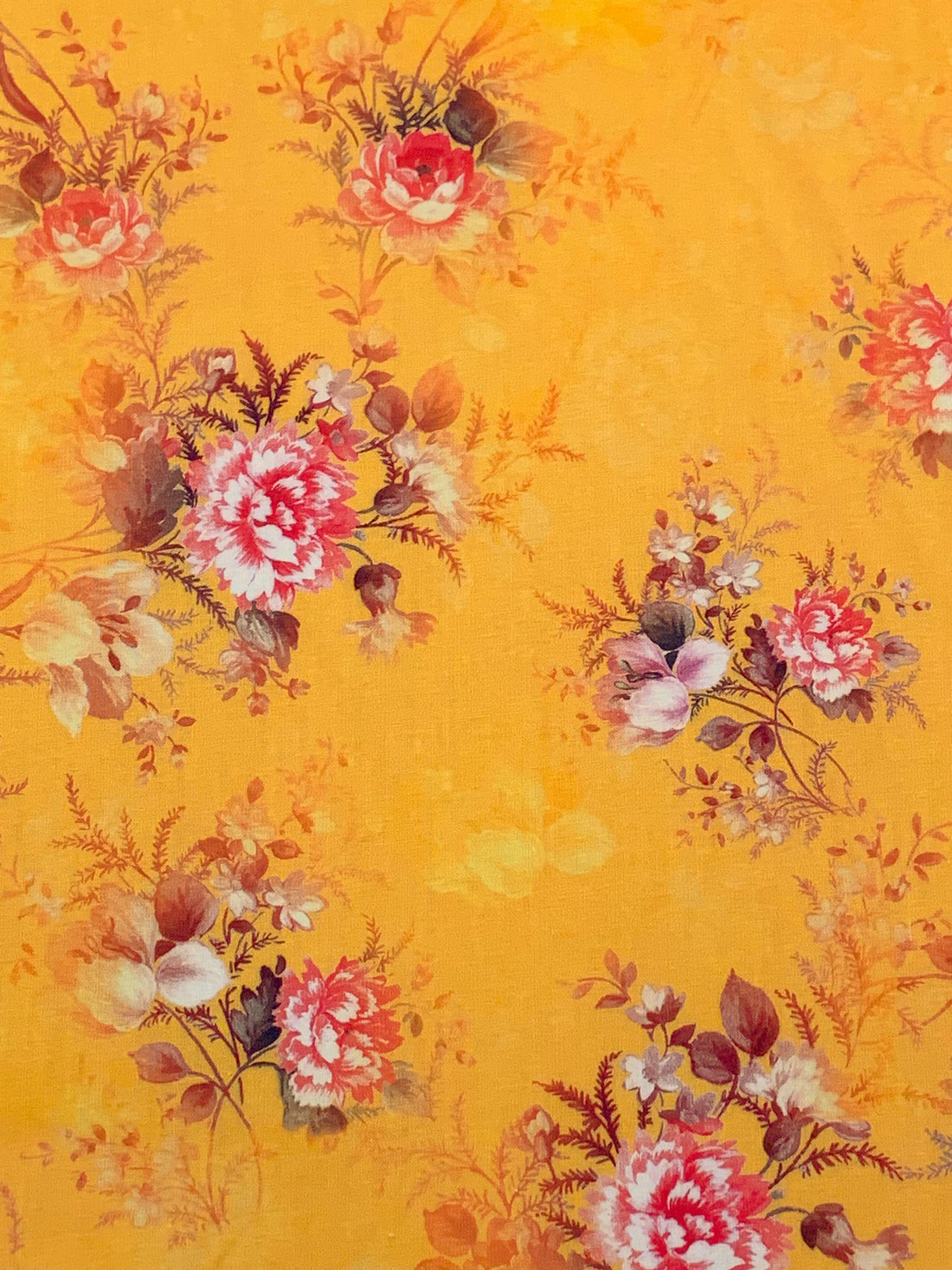 Goldenrod/White/Soft Red/Multi 100% Cotton Floral Print Lawn 42W