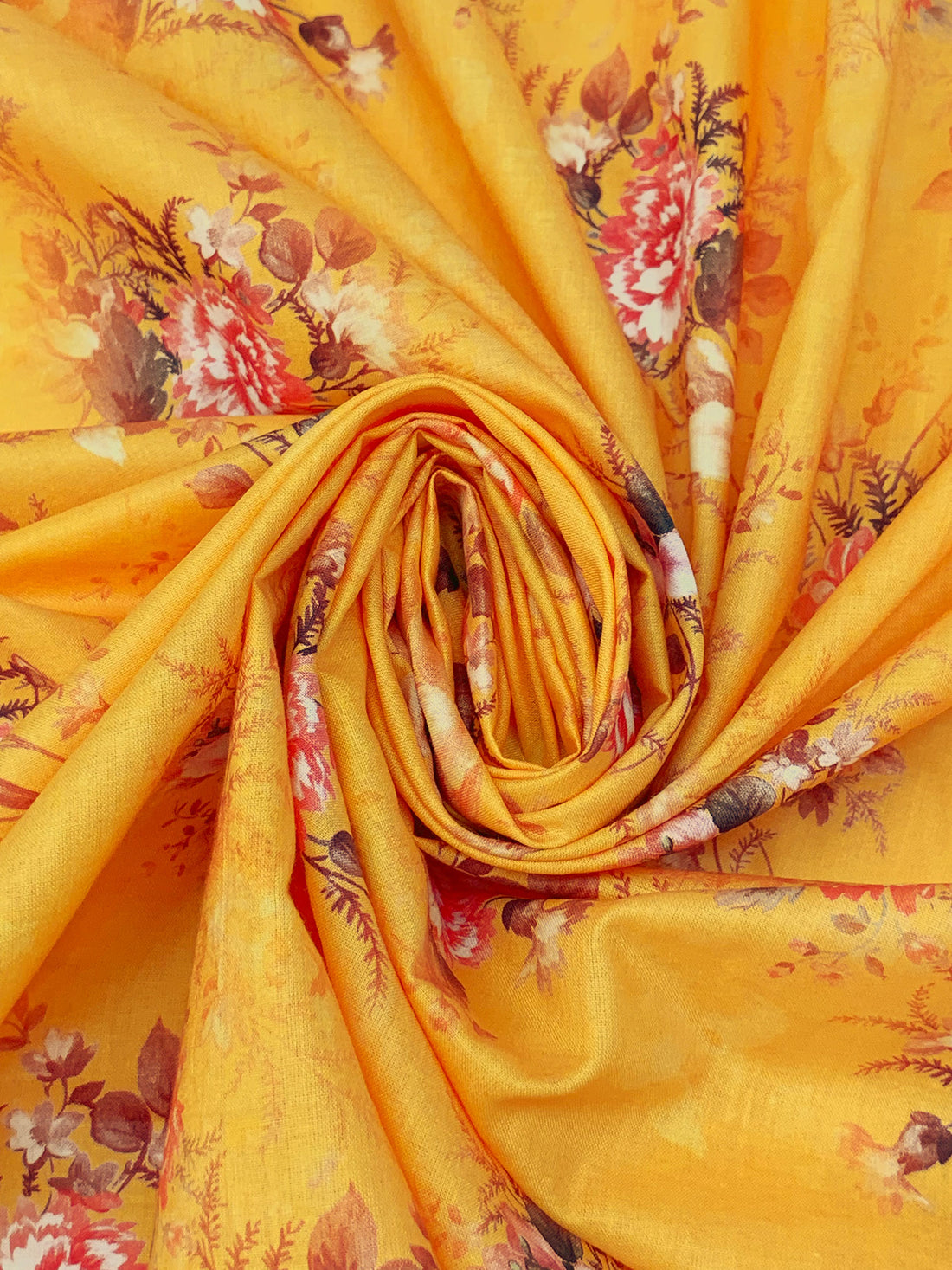 Goldenrod/White/Soft Red/Multi 100% Cotton Floral Print Lawn 42W