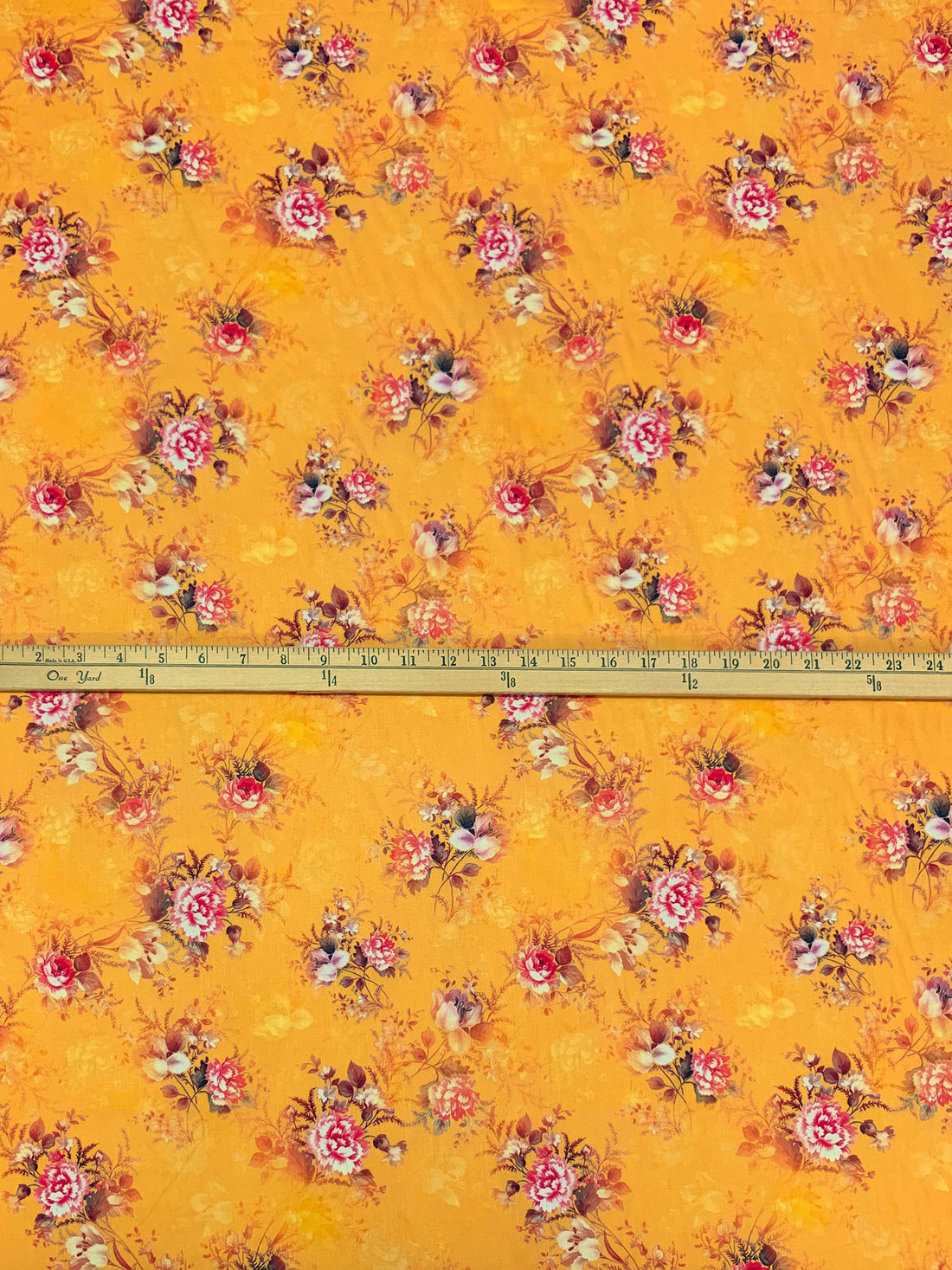 Goldenrod/White/Soft Red/Multi 100% Cotton Floral Print Lawn 42W