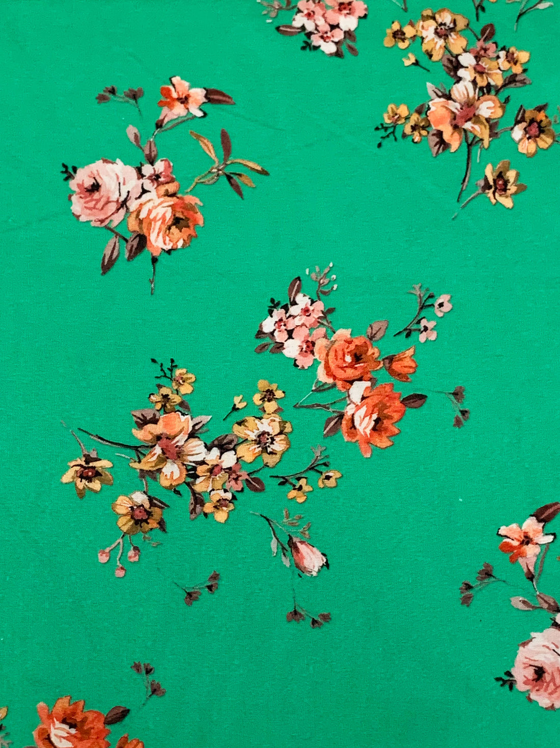 Ocean Green/Apricot/Soft Pink/Multi 100% Cotton Floral Print Lawn 43W