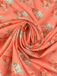 Coral Peach/Vermilion/White/Multi 100% Cotton Floral Print Lawn 42W