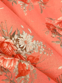 Coral Peach/Vermilion/White/Multi 100% Cotton Floral Print Lawn 42W