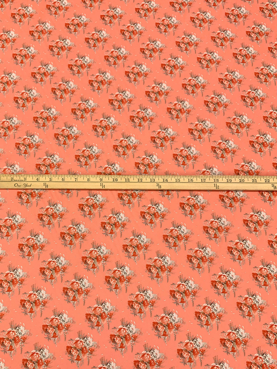 Coral Peach/Vermilion/White/Multi 100% Cotton Floral Print Lawn 42W