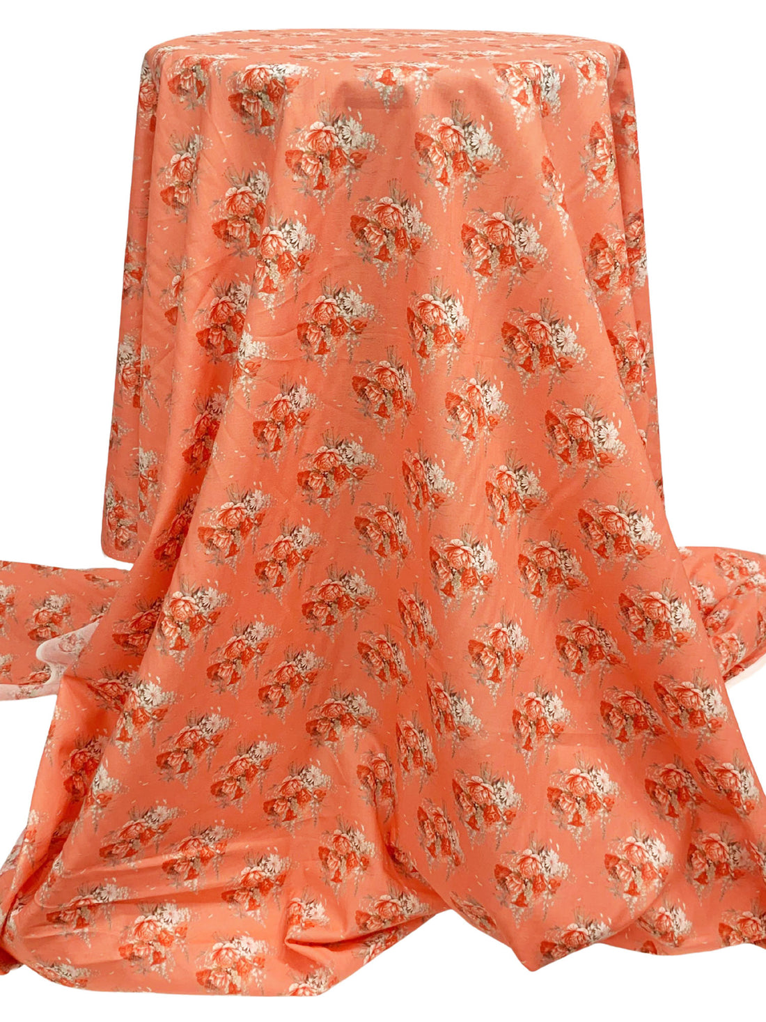 Coral Peach/Vermilion/White/Multi 100% Cotton Floral Print Lawn 42W