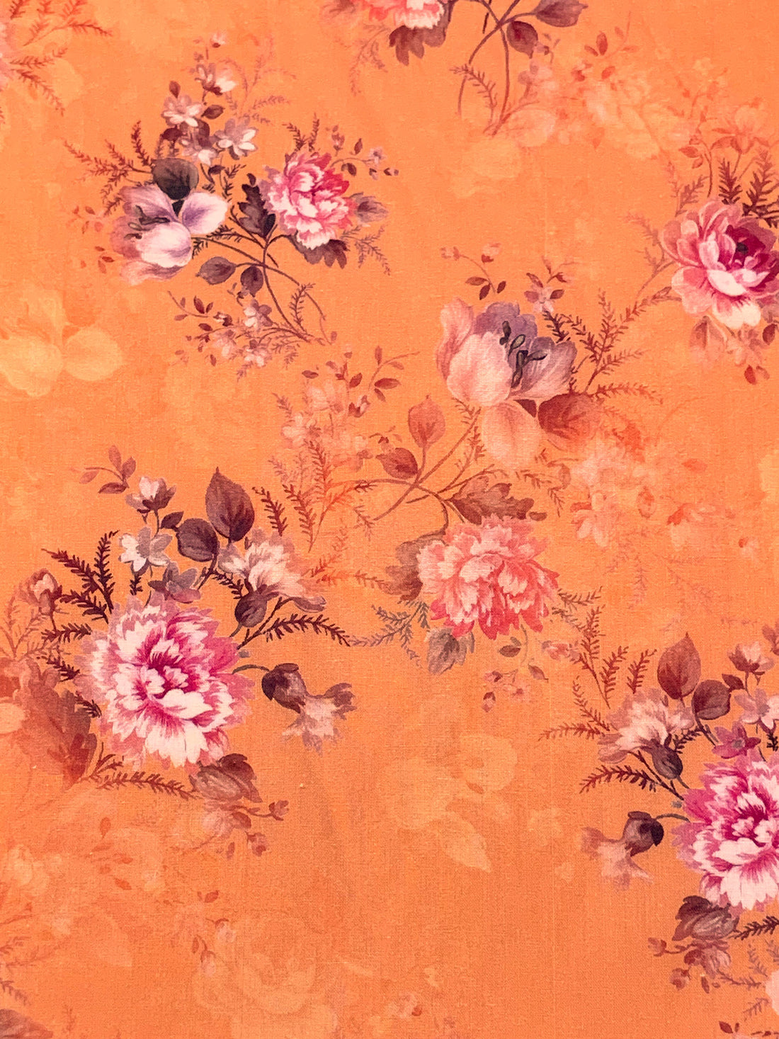 Melon Orange/Ruddy Pink/Multi 100% Cotton Floral Print Lawn 42W