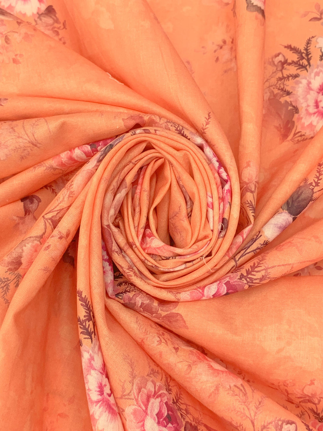 Melon Orange/Ruddy Pink/Multi 100% Cotton Floral Print Lawn 42W