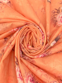 Melon Orange/Ruddy Pink/Multi 100% Cotton Floral Print Lawn 42W