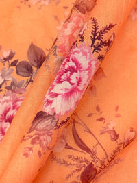 Melon Orange/Ruddy Pink/Multi 100% Cotton Floral Print Lawn 42W