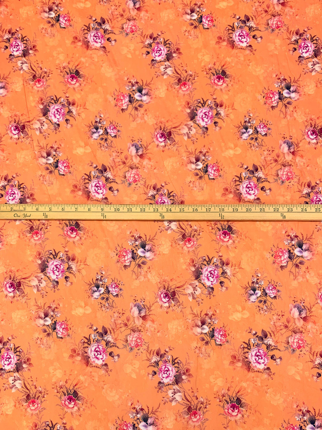 Melon Orange/Ruddy Pink/Multi 100% Cotton Floral Print Lawn 42W
