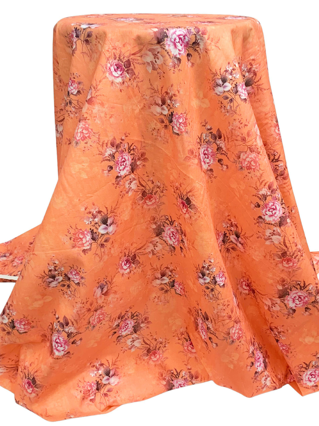 Melon Orange/Ruddy Pink/Multi 100% Cotton Floral Print Lawn 42W