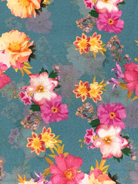 Steel Teal/Raspberry Pink/Multi 100% Cotton Floral Print Lawn 42W