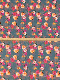 Steel Teal/Raspberry Pink/Multi 100% Cotton Floral Print Lawn 42W