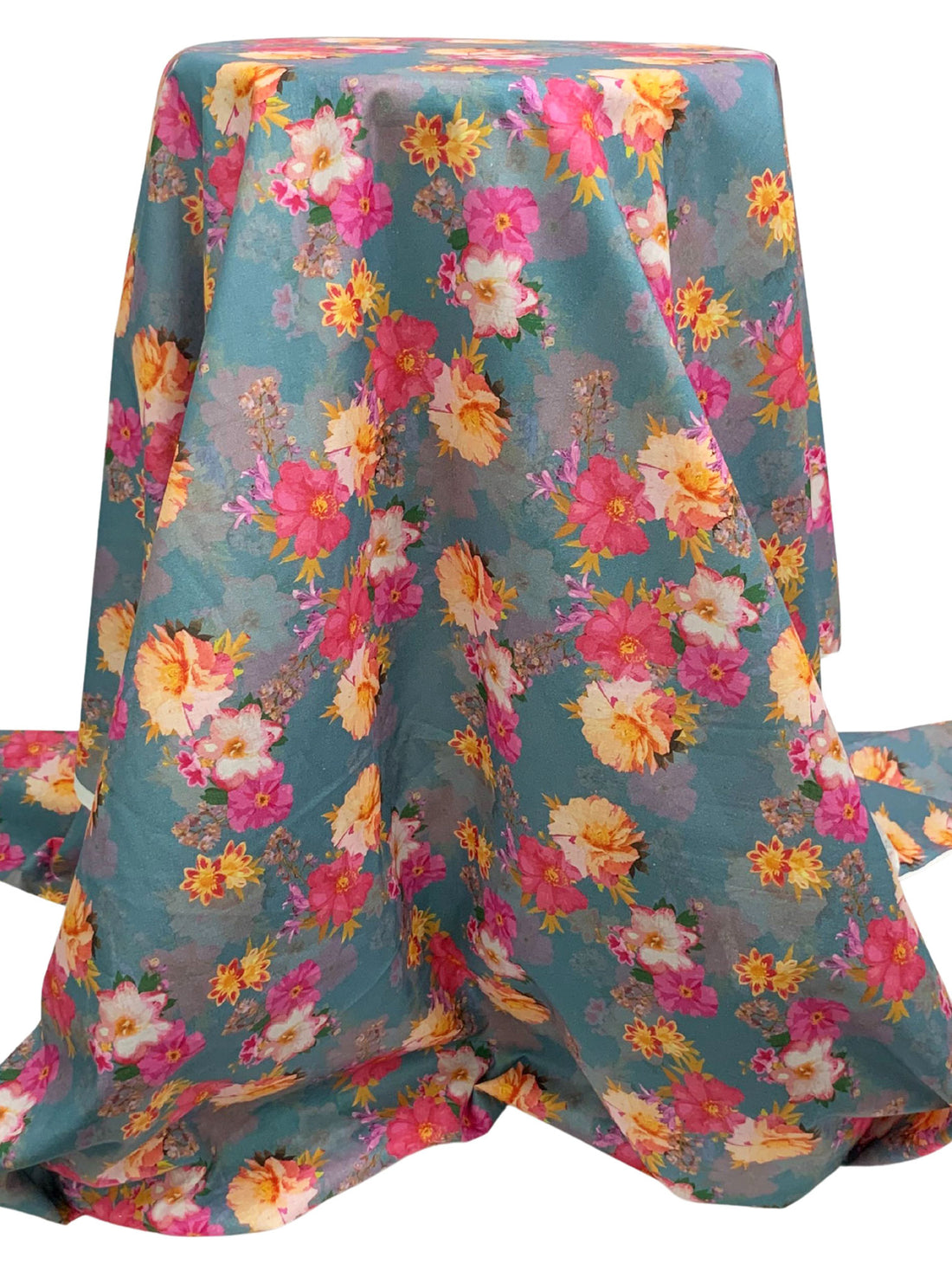 Steel Teal/Raspberry Pink/Multi 100% Cotton Floral Print Lawn 42W