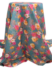 Steel Teal/Raspberry Pink/Multi 100% Cotton Floral Print Lawn 42W