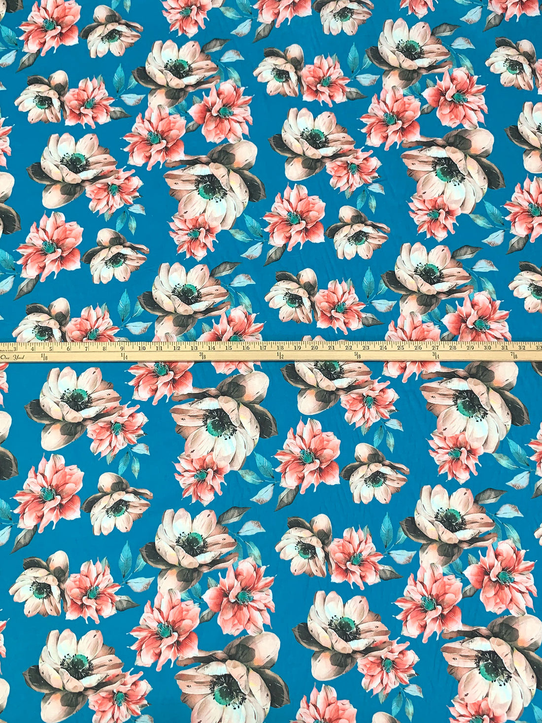 Atlantic Blue/Champagne Pink/Multi 100% Cotton Floral Print Lawn 42W
