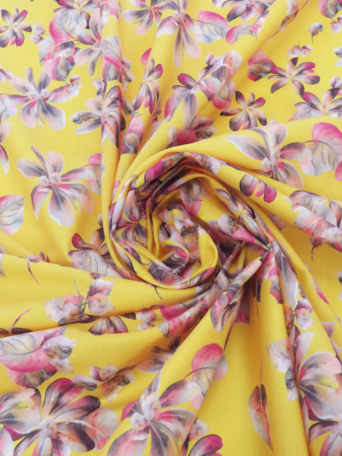 Amber Yellow/Magenta/Iron Gray/Multi 100% Cotton Floral Print Lawn 42W