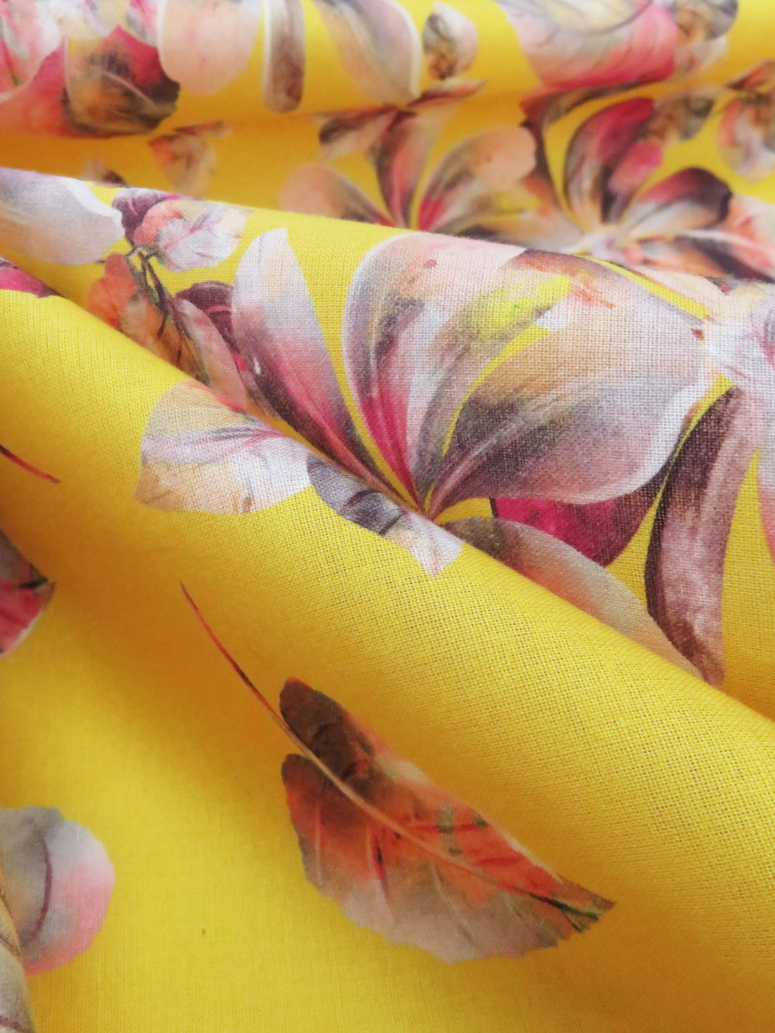 Amber Yellow/Magenta/Iron Gray/Multi 100% Cotton Floral Print Lawn 42W