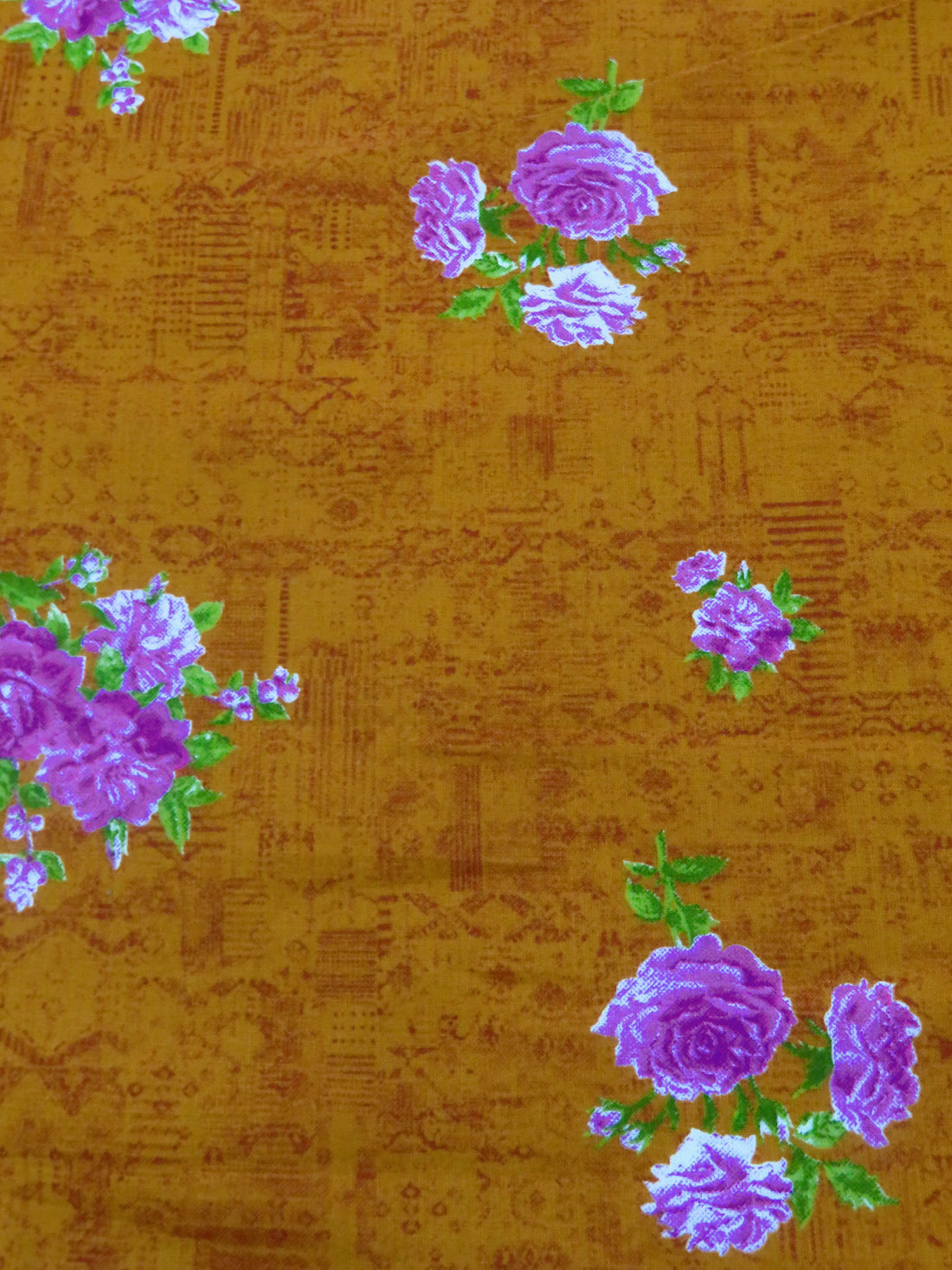 Dark Harvest Gold/Plum/Bud Green/Multi 100% Cotton Floral Print Lawn 42W