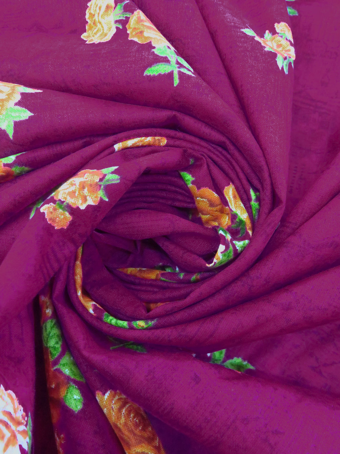 French Plum/Rust Orange/Green Onion/Multi 100% Cotton Floral Print Lawn 42W