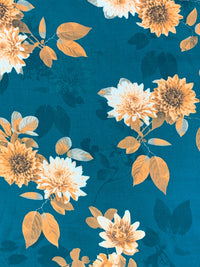 Deep Sea Blue/Straw/Multi 100% Cotton Floral Print Sateen Shirting 42W